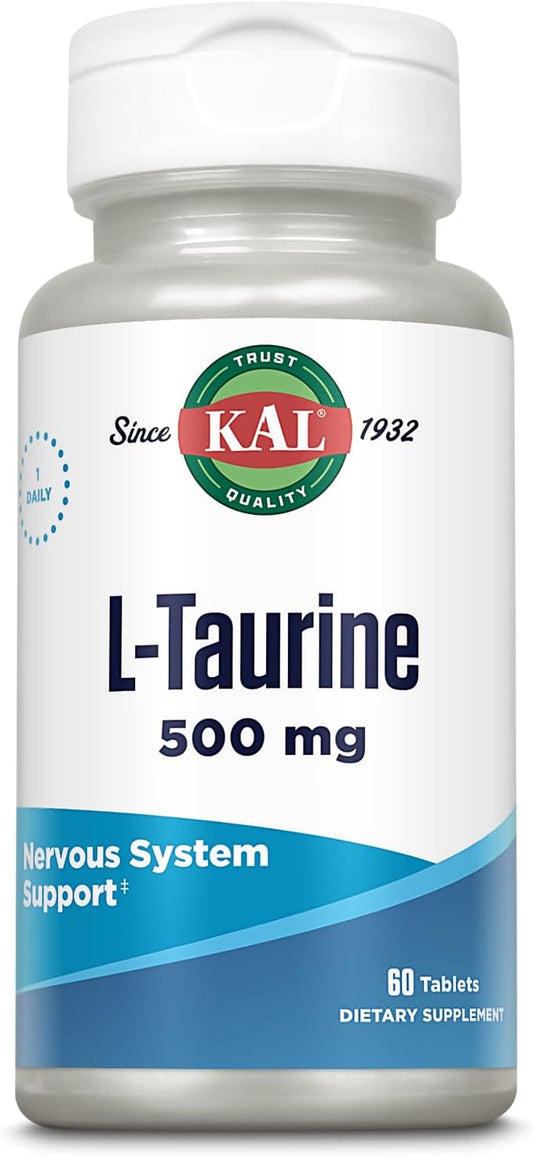 Taurine 500mg Amino Acid Supplement for Nervous System & Heart Health, Detox Support, Pre Workout - 60 Tablets