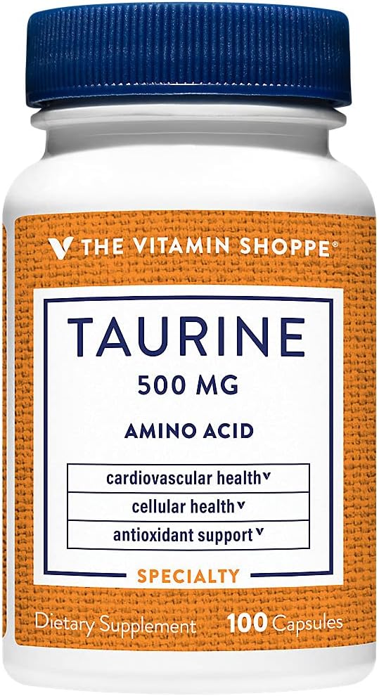 Taurine 500MG Capsules with Vitamin B6 - Antioxidant for Cellular & Cardiovascular Health, Brain & Memory Support - 100 Count