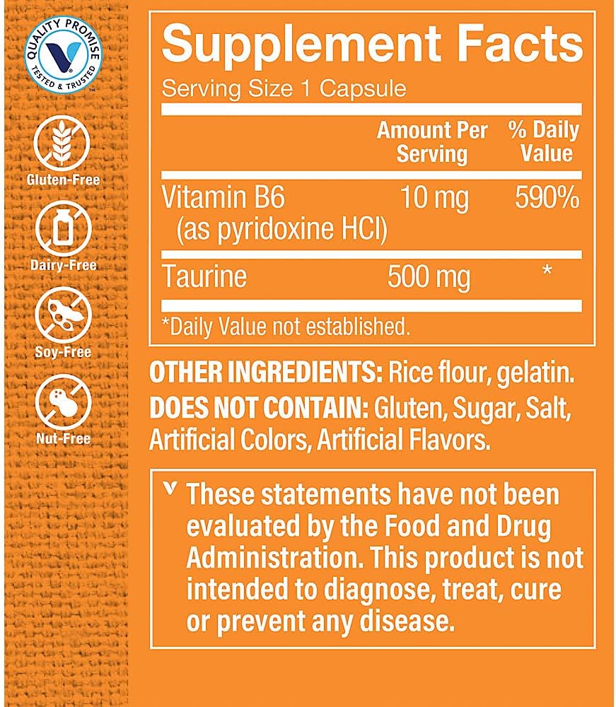 Taurine 500MG Capsules with Vitamin B6 - Free Form Amino Acid Supplement (300 Count) from The Vitamin Shoppe