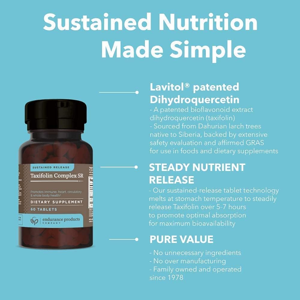 Taxifolin Endurance Supplement with Vitamin C, Zinc, and DihydroQuercetin for Immune and Heart Health - 60 Count, Sustained Release Formula