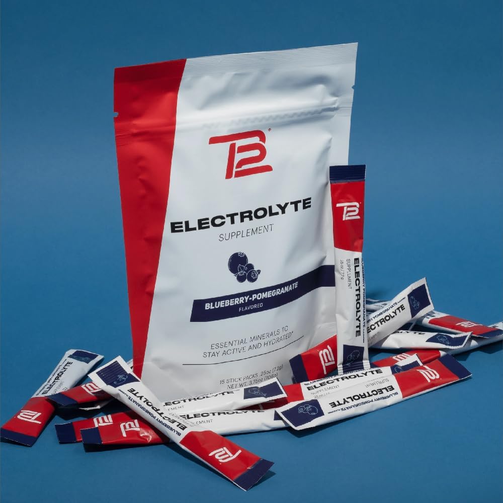 TB12 Blueberry Pomegranate Electrolyte Supplement Powder - 15 Stickpacks for Fast Hydration. Natural, Vegan, Low Sugar, Low Calorie