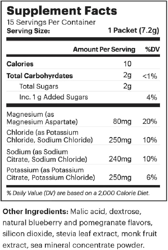 TB12 Blueberry Pomegranate Electrolyte Supplement Powder - 15 Stickpacks for Fast Hydration. Natural, Vegan, Low Sugar, Low Calorie