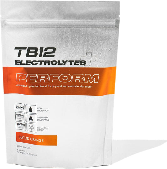 TB12 Electrolytes Plus Perform Powder - Boost Energy, Focus, Endurance | Sugar Free, Vegan, Non GMO Electrolyte Packets with Adaptogens & Nootropics