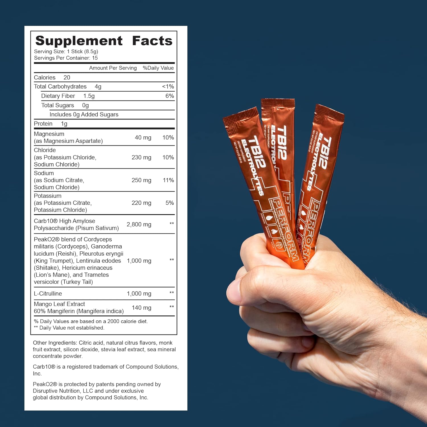 TB12 Electrolytes Plus Perform Powder - Boost Energy, Focus, Endurance | Sugar Free, Vegan, Non GMO Electrolyte Packets with Adaptogens & Nootropics