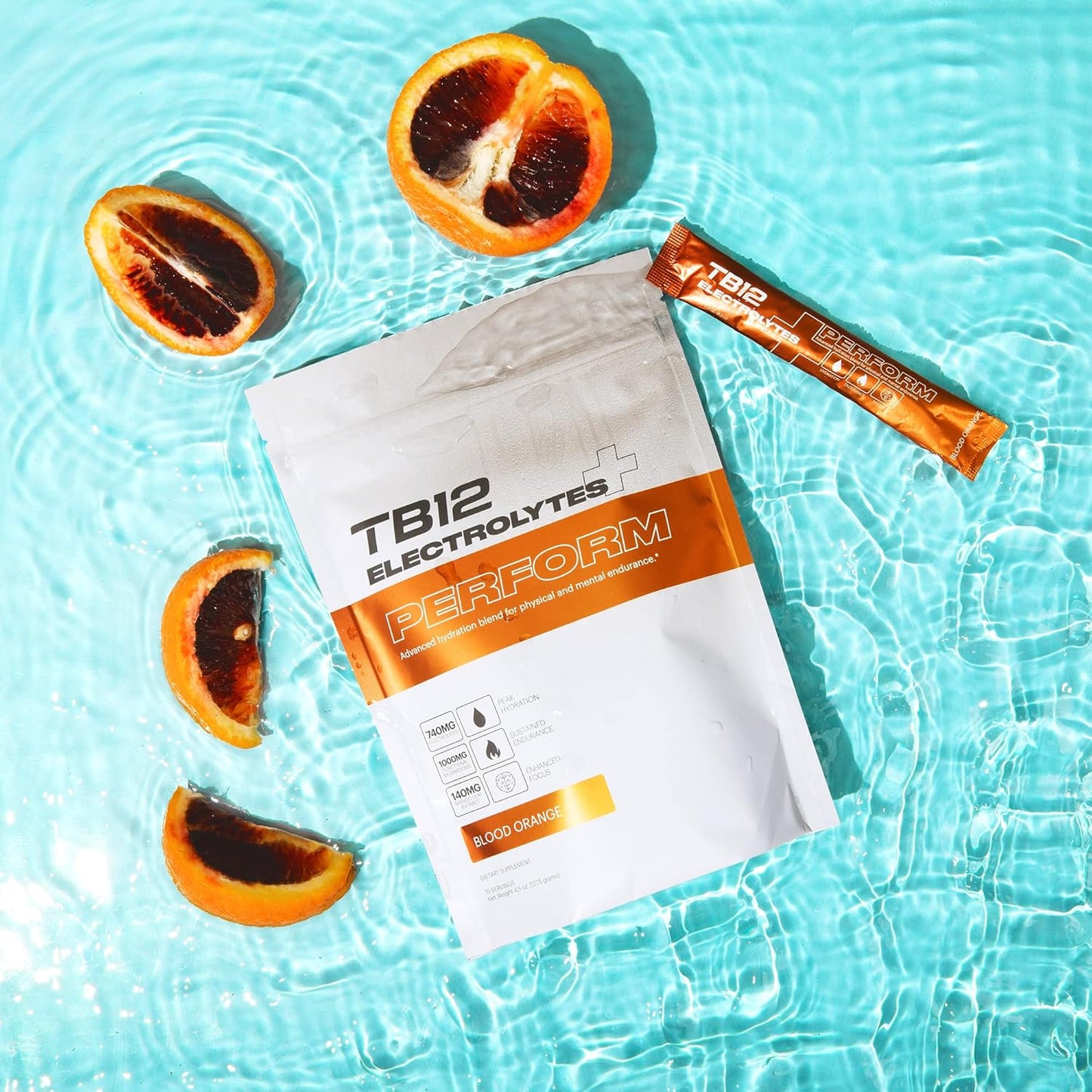 TB12 Electrolytes Plus Perform Powder - Boost Energy, Focus, Endurance | Sugar Free, Vegan, Non GMO Electrolyte Packets with Adaptogens & Nootropics