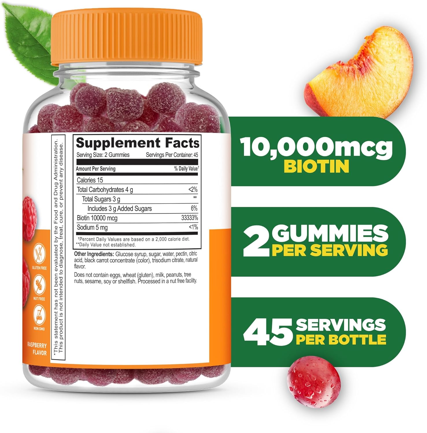 Teen-Friendly Vegan Biotin Gummies 10000mcg for Hair, Skin & Nails | Biotin Vitamins for Teens | 90 Gummies