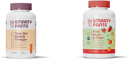 Teen Girl Multivitamin Gummies with Omega 3 Fish Oil, Vitamin D3, Vitamin C, and B12 - Kids Fiber Supplement Included