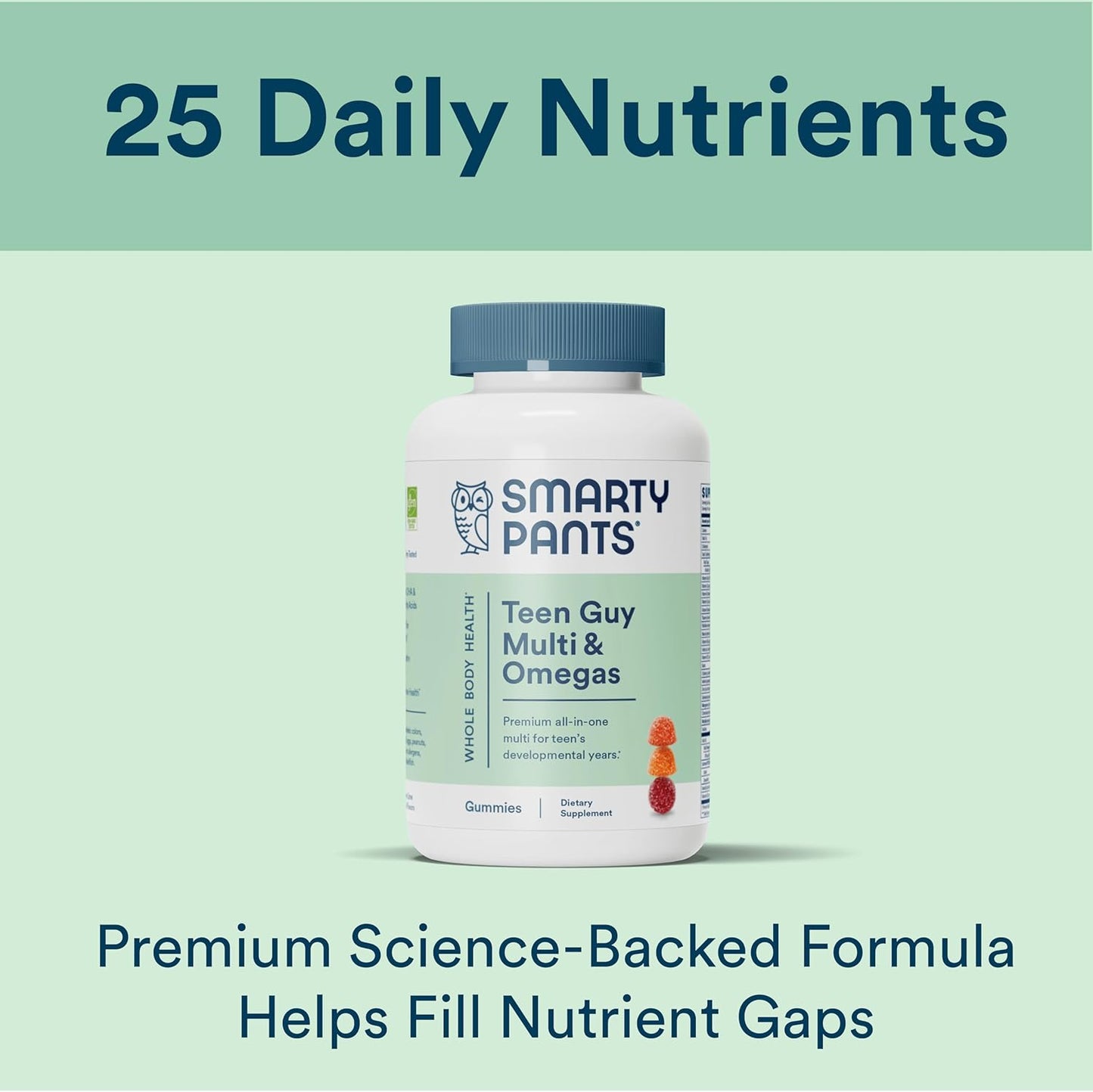 Teen Guy Multivitamin Gummies with Omega 3 Fish Oil, Vitamin D3, C, B12, B6, A, K & Zinc - 90 Count