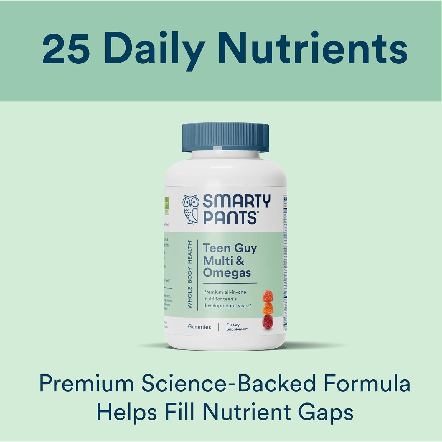 Teen Guy Multivitamin Gummies with Omega 3 Fish Oil, Vitamin D3, C, B12, B6, A, K & Zinc - 90 Count