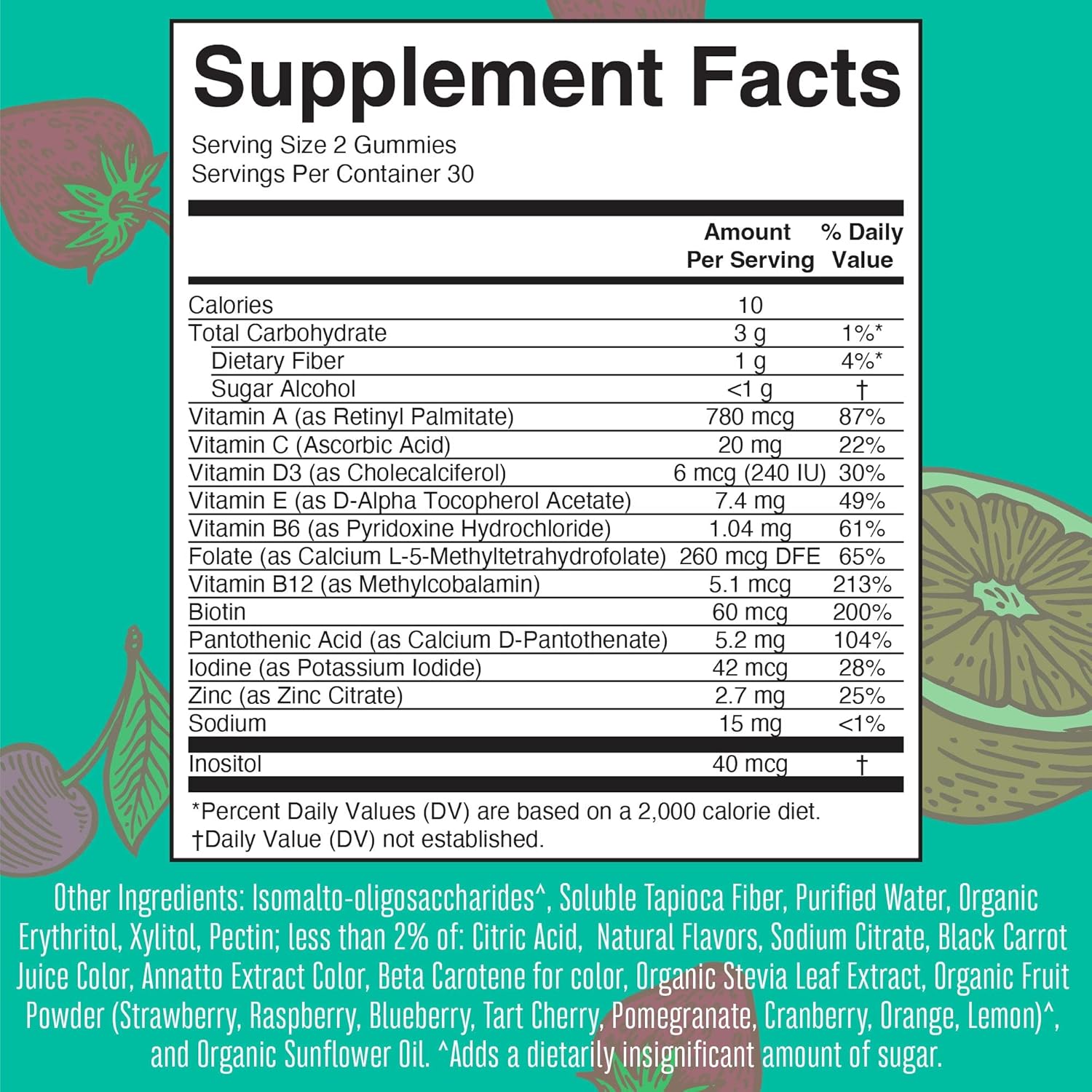 Teen Multivitamin Gummies with Vitamin B, C, D & E - Vegan & Sugar Free - 60 Count