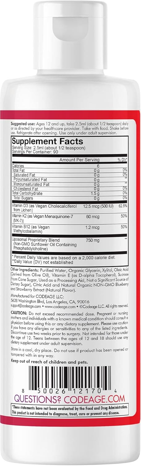 Teen Wonder-D: Liposomal Vegan Vitamin D3 + K2 Liquid Supplement for Teens - Plant-Based B12, Non-GMO, Mixed Berry Flavor - 3-Month Supply (7.6 fl oz)