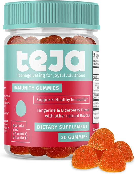 TEJA Immunity Gummy Vitamins for Teens and Adults - Daily Support with Vitamins C, D, Zinc - 30 Gummies