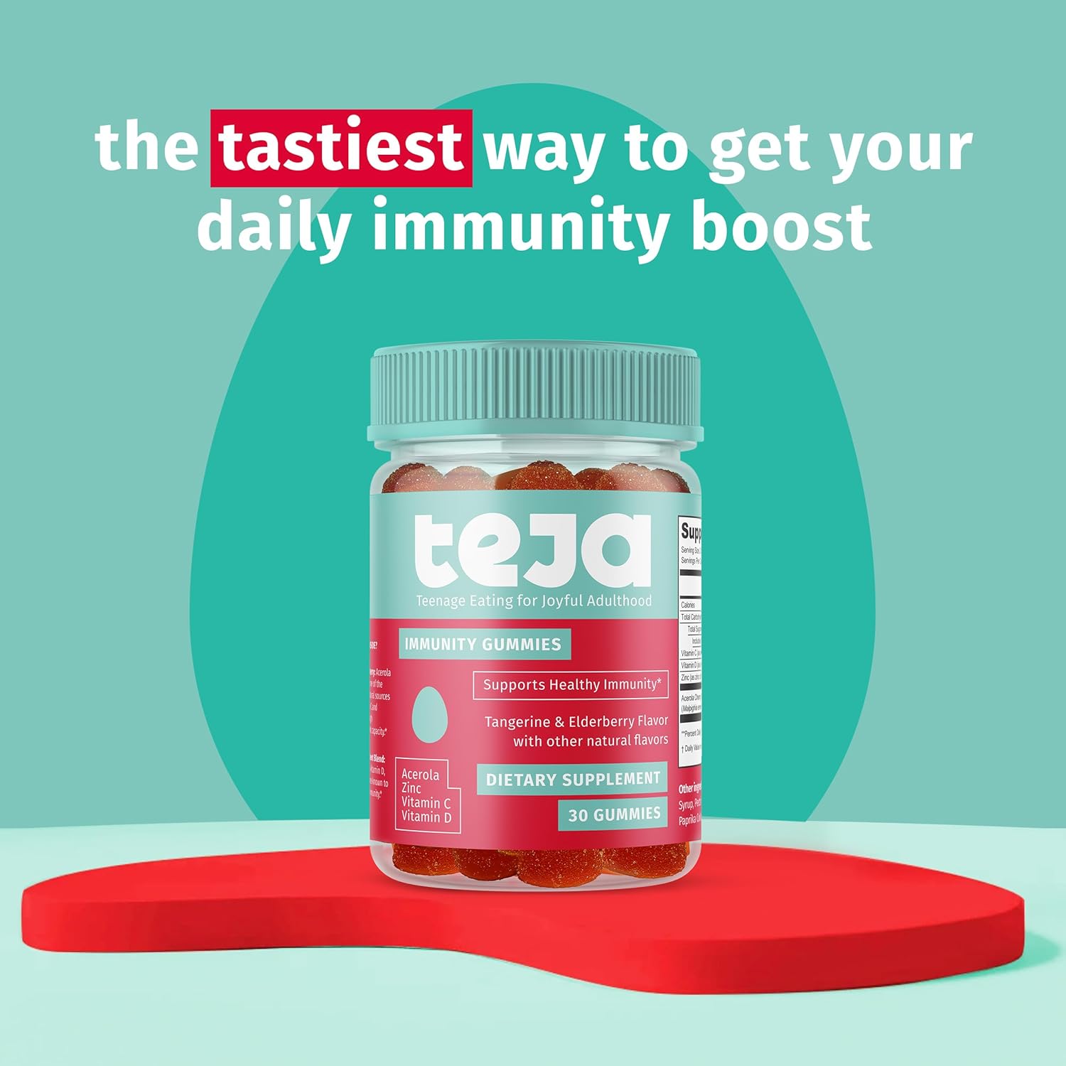 TEJA Immunity Gummy Vitamins for Teens and Adults - Daily Support with Vitamins C, D, Zinc - 30 Gummies