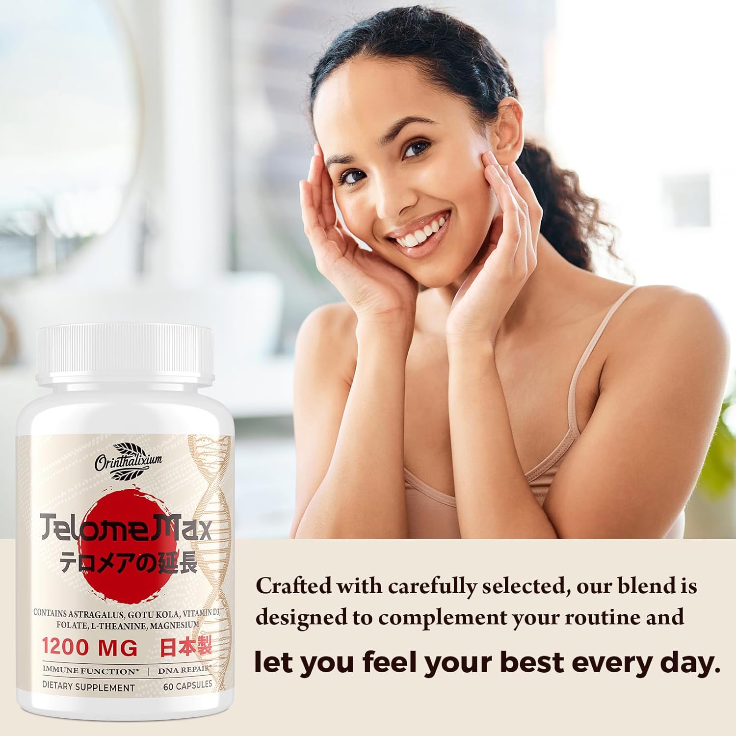 Telomere Lengthening Capsules with Astragalus Extract, Vitamin D3 - 120 Capsules for Cellular Health