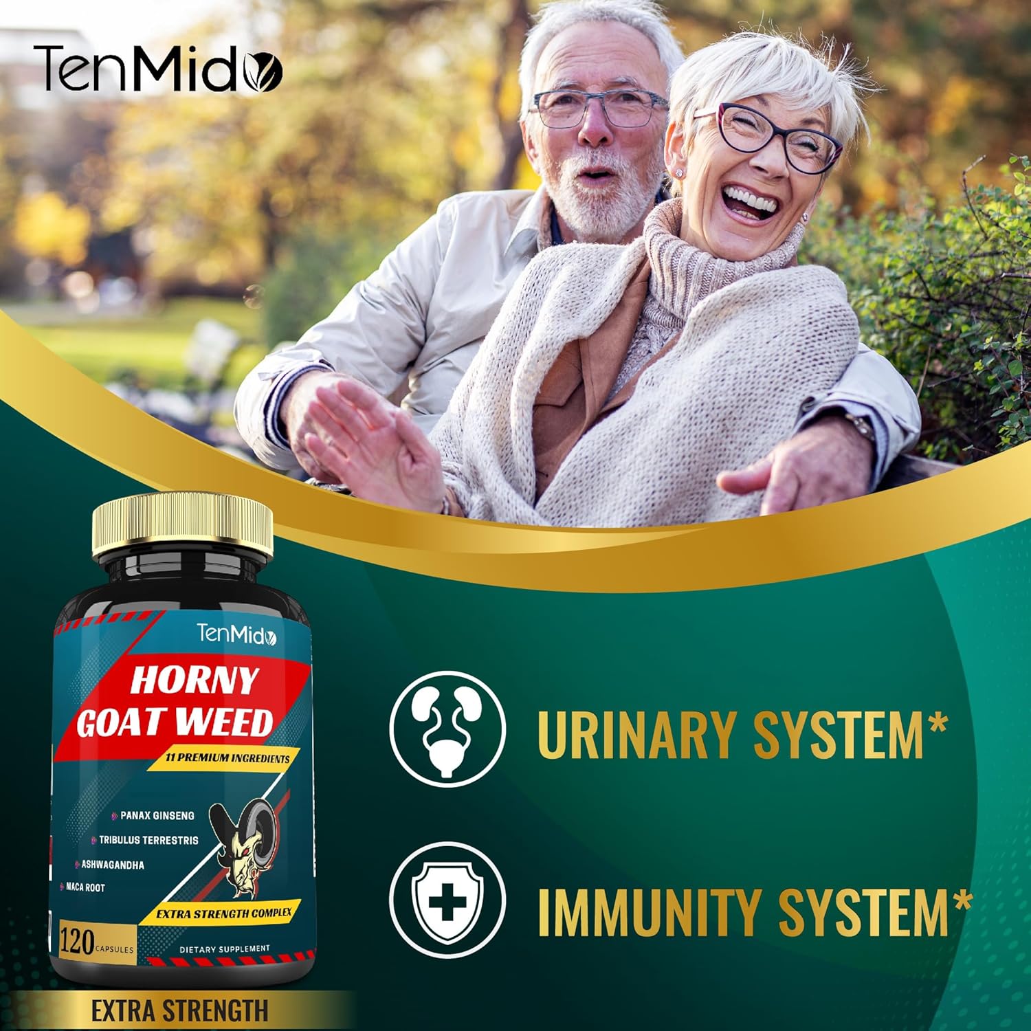 Tenmido Herbal Libido Boost Supplement with Horny Goat Weed, Ginseng, Tribulus, Maca, Ashwagandha, Tongkat Ali - 120 Capsules