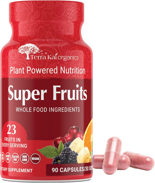 Terra Kai Organics Reds Superfood Capsules with 23 Organic Super Fruits, Non-GMO, Gluten/Gelatin Free, Soy Free & Vegan (90 Count)