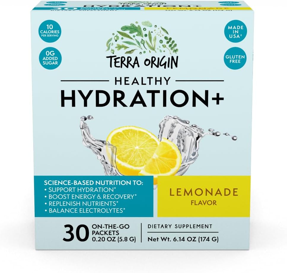 TERRA ORIGIN Electrolyte Powder with B-Vitamins for Hydration, Energy, and Recovery - Lemonade Flavor, 30 Servings - BoostGo Australia