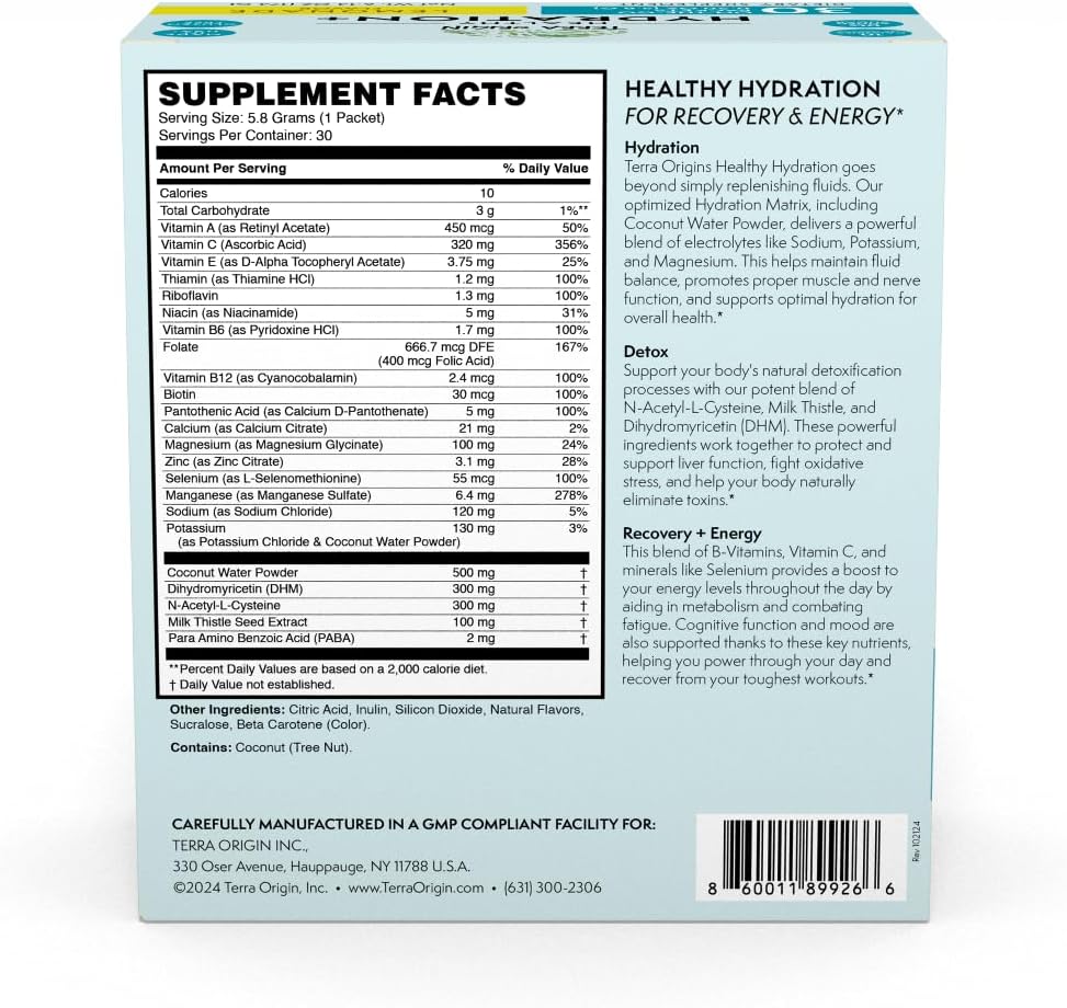 TERRA ORIGIN Electrolyte Powder with B-Vitamins for Hydration, Energy, and Recovery - Lemonade Flavor, 30 Servings - BoostGo Australia