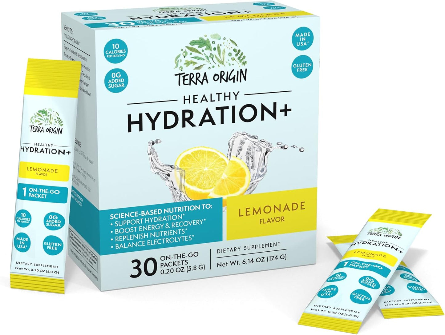TERRA ORIGIN Electrolyte Powder with B-Vitamins for Hydration, Energy, and Recovery - Lemonade Flavor, 30 Servings - BoostGo Australia