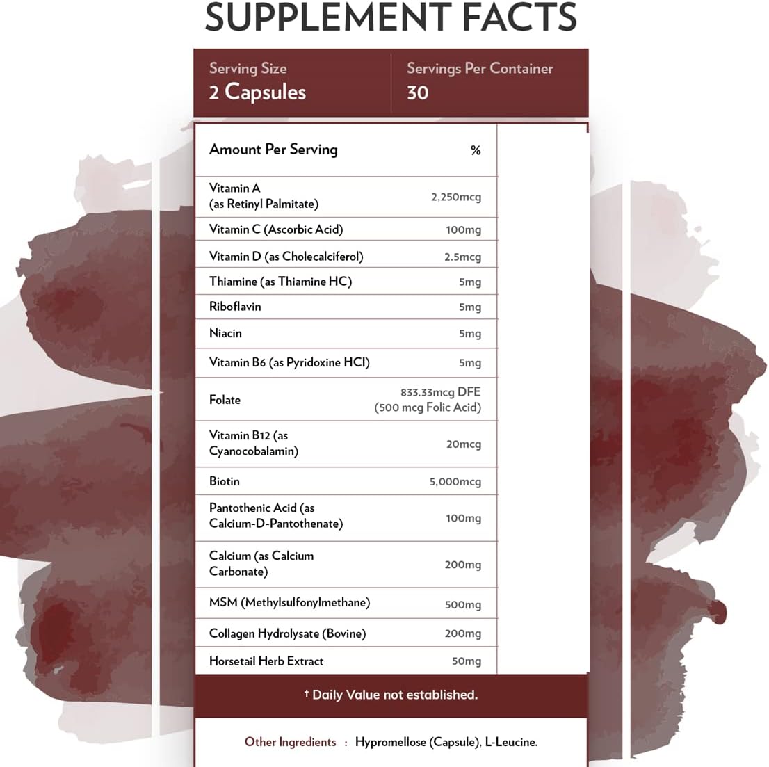 TERRA ORIGIN Hair, Skin & Nails Vitamins | 60 Capsules | Gluten Free, Non GMO | USA Made | 5,000 mcg Biotin, 200 mg Collagen | Vitamins A, C, D, B6, B12