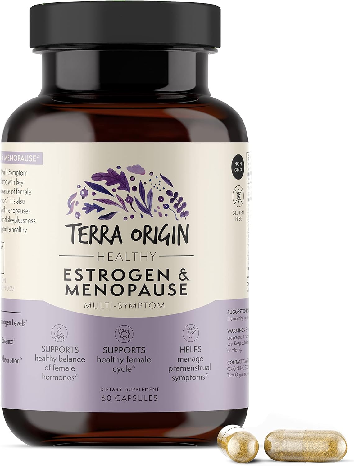 TERRA ORIGIN Menopause Support Supplement with BioPerine - 60 Veggie Caps - DIM, Black Cohosh, Dong Quai, Soy Iso, Chaste Tree Berry - Promotes Healthy Estrogen Levels, Hot Flashes, Night Sweats