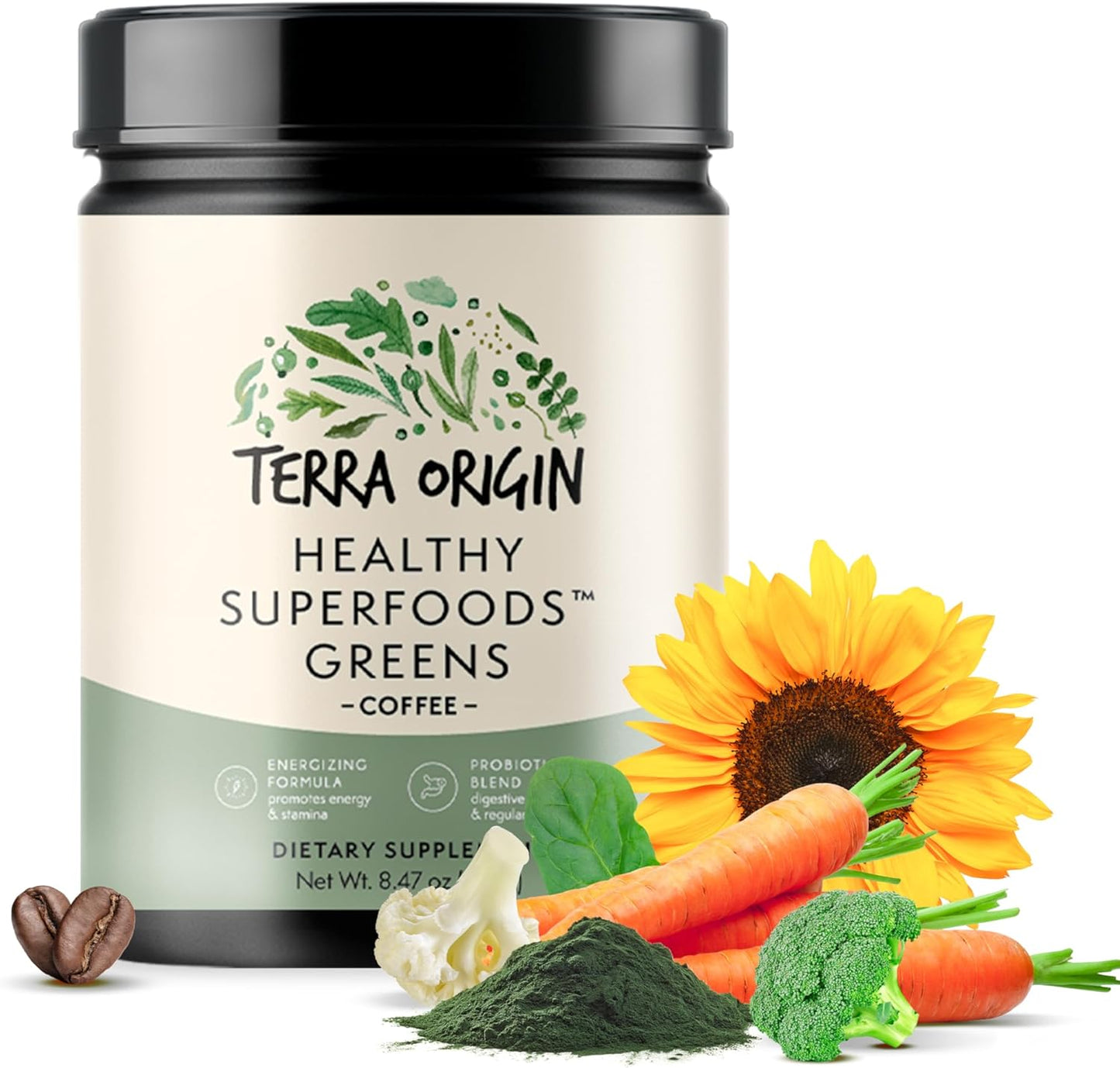 TERRA ORIGIN Superfoods Greens Immune Support with Probiotics, Organic Vegetables, and Digestive Enzymes - 30 Servings