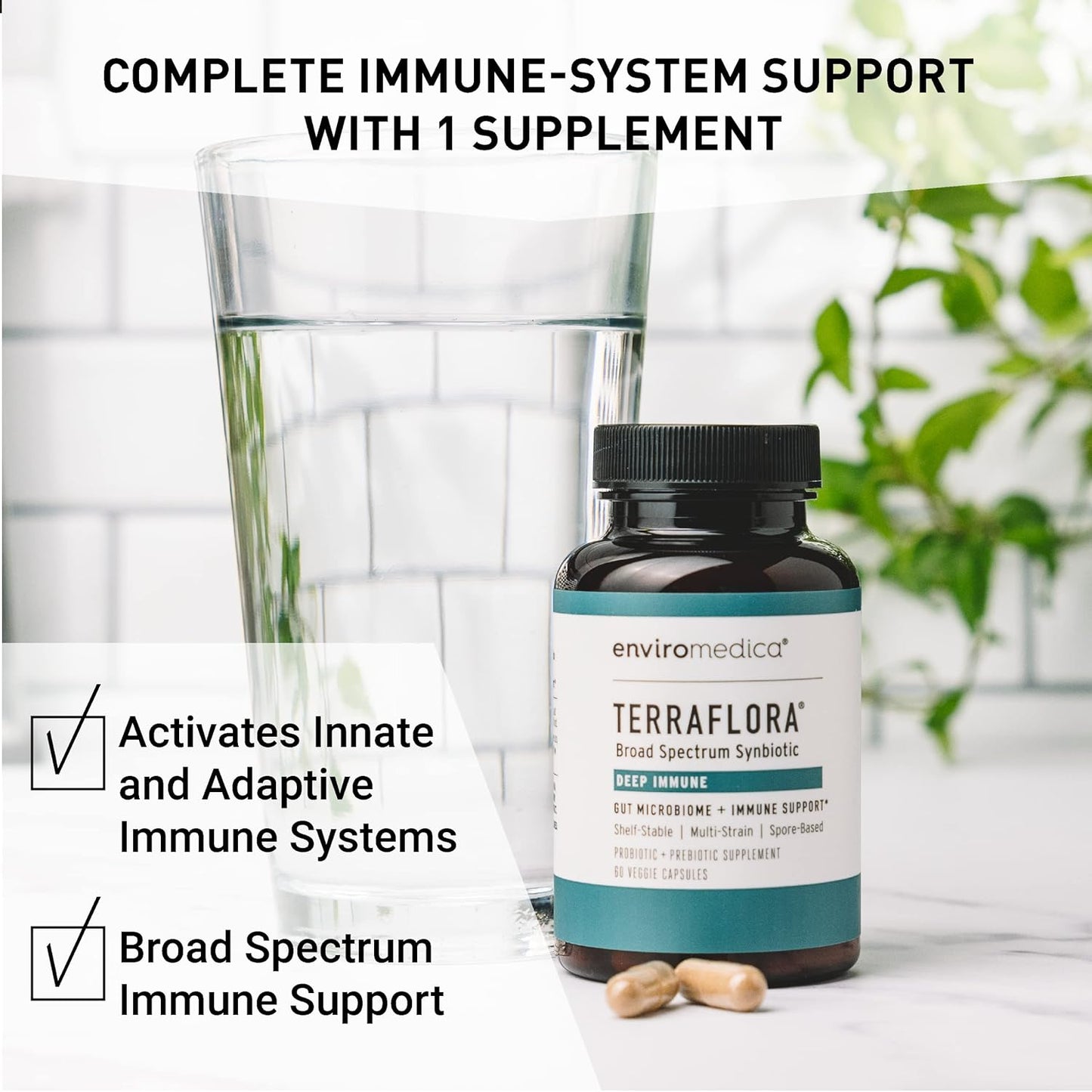 Terraflora Deep Immune Probiotic + Prebiotic Supplement - Soil Based Bacillus Spore Form Synbiotic - Immune Booster (60ct)