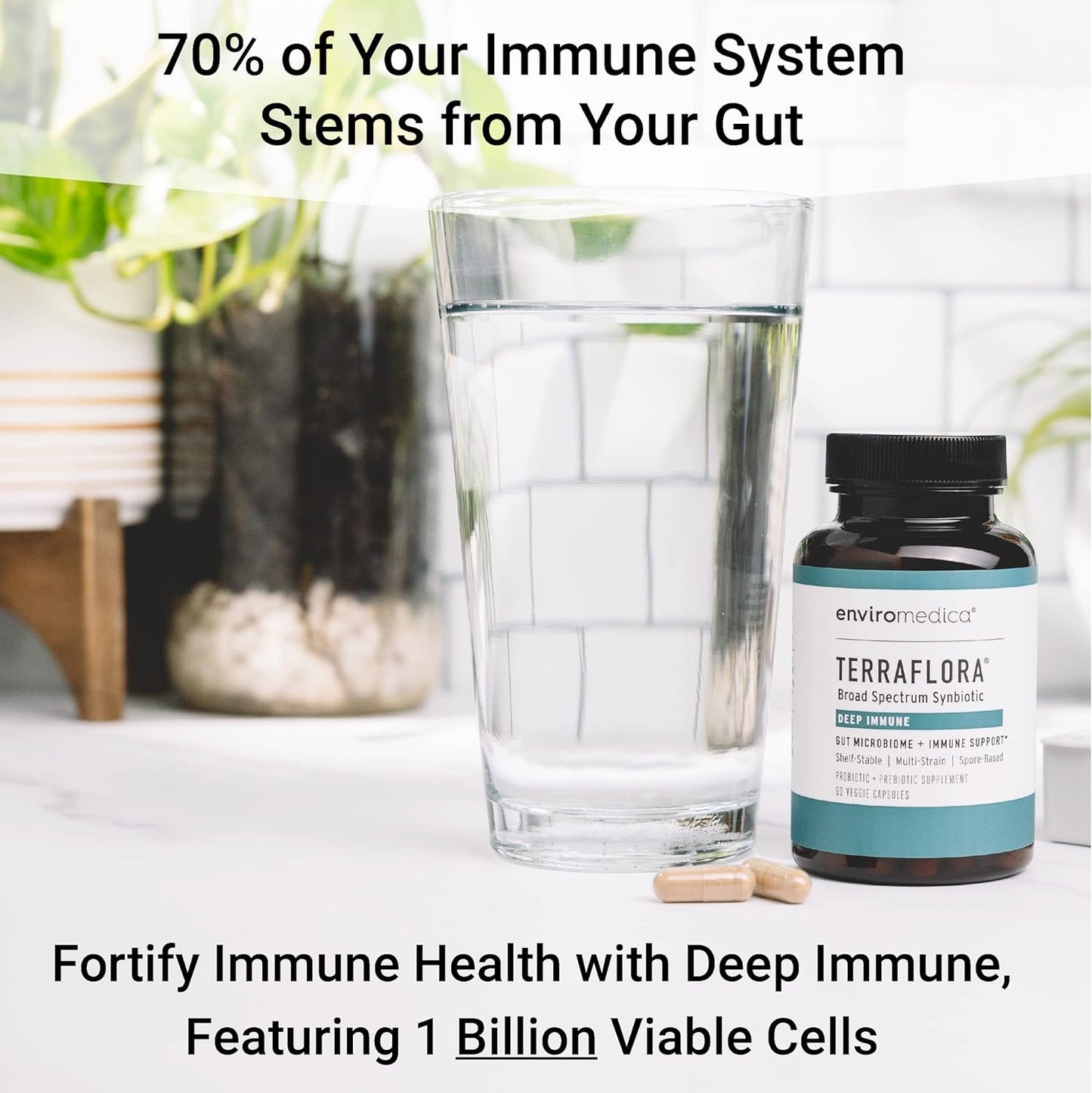 Terraflora Deep Immune Probiotic + Prebiotic Supplement - Soil Based Bacillus Spore Form Synbiotic - Immune Booster (60ct)