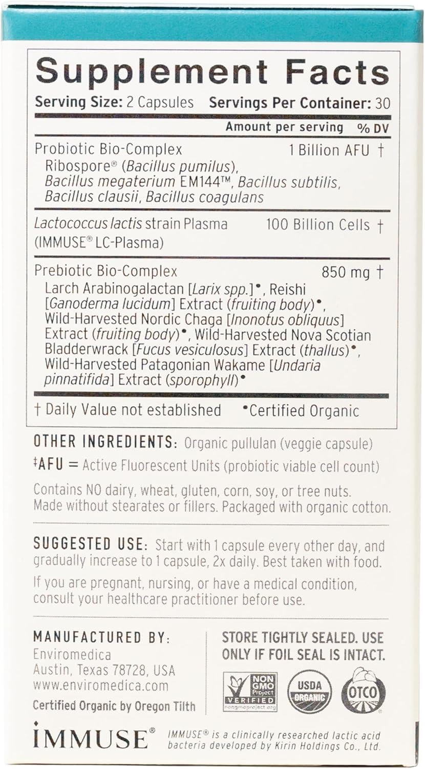 Terraflora Deep Immune Probiotic + Prebiotic Supplement - Soil Based Bacillus Spore Form Synbiotic - Immune Booster (60ct)