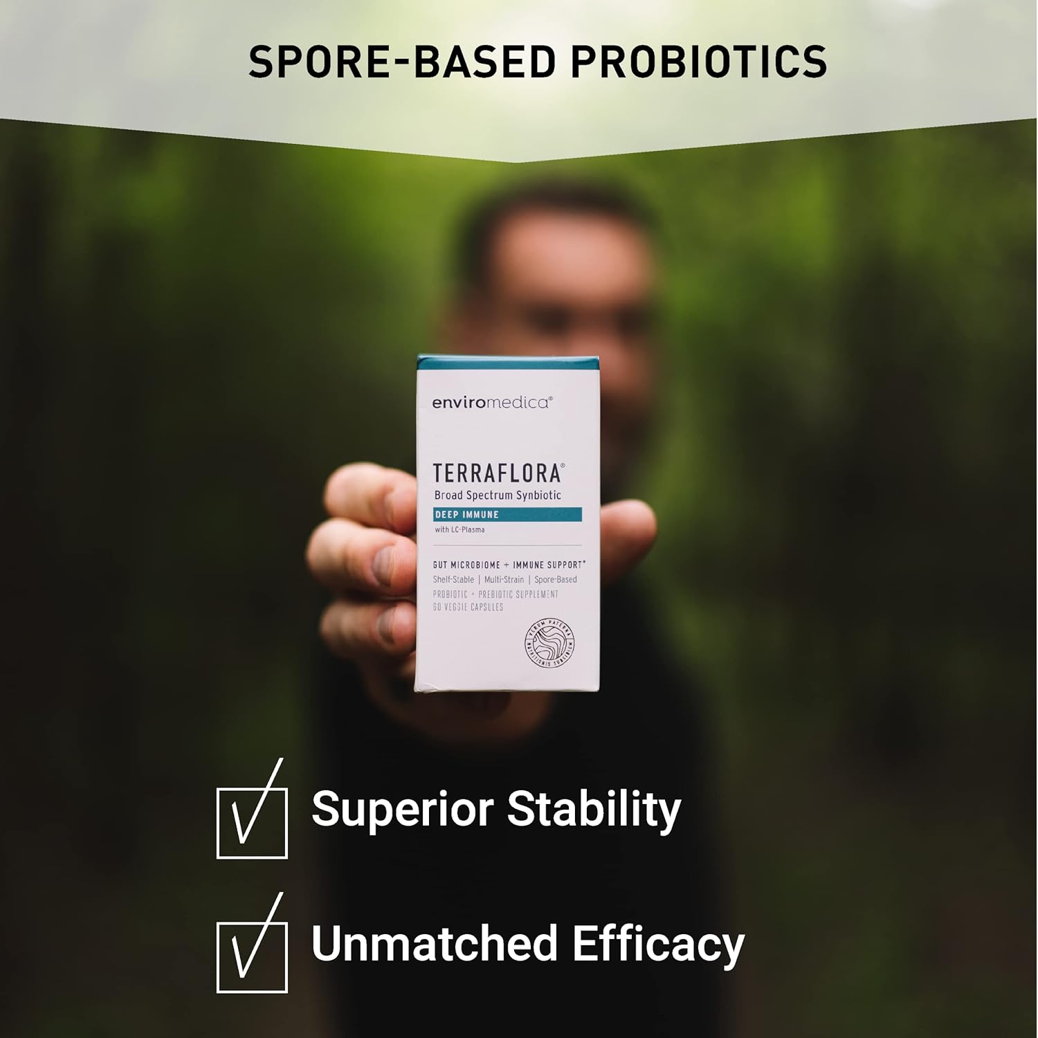 Terraflora Deep Immune Probiotic + Prebiotic Supplement - Soil Based Bacillus Spore Form Synbiotic - Immune Booster (60ct)