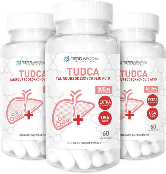 Terraform Pure TUDCA (Tauroursodeoxycholic Acid) - Liver Support Supplement (3 Pack) - 500mg Per Serving - 60 Capsules