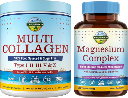 Terranics Multi Collagen Peptides & Magnesium Complex Powder Supplement