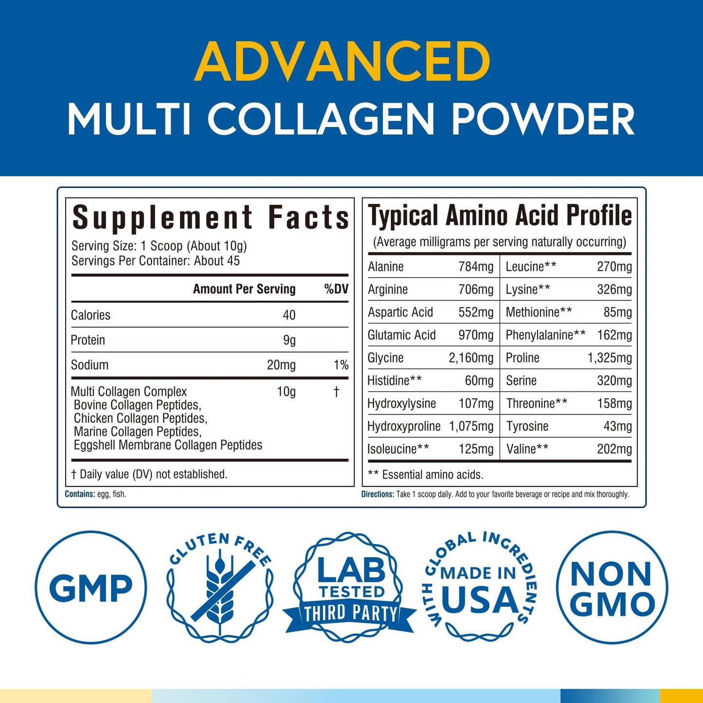 Terranics Multi Collagen Peptides & Magnesium Complex Powder Supplement