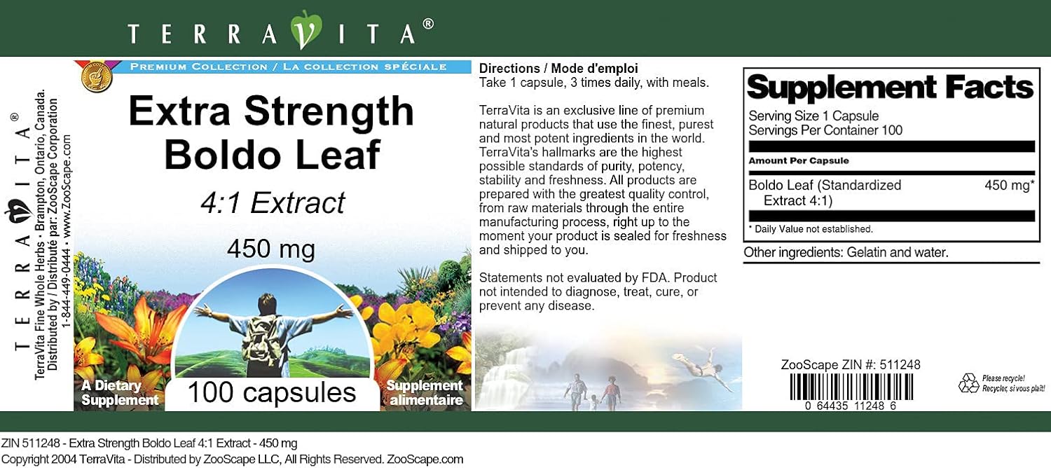 Terravita Boldo Leaf Extract Capsules - 450mg (100 Count, ZIN: 511248)