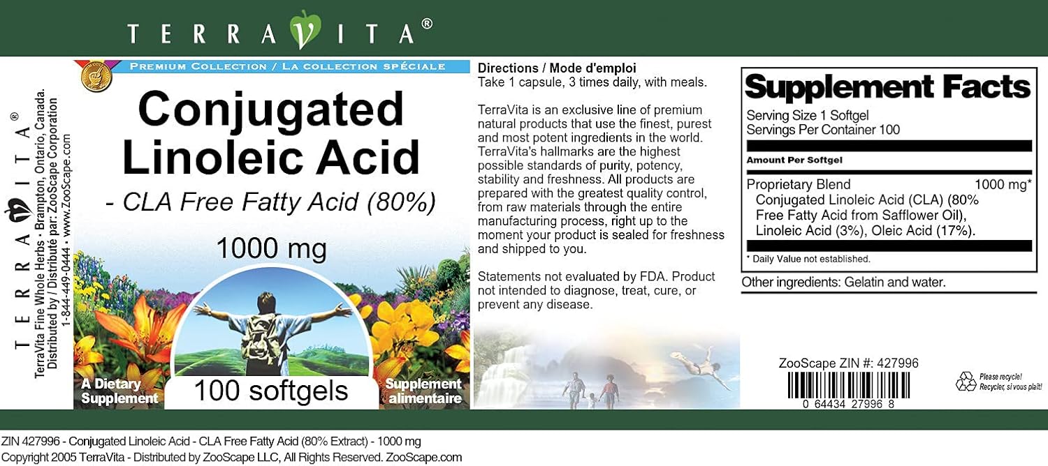 Terravita CLA Free Fatty Acid 80% 1000mg Softgels 3 Pack - ZIN: 427996