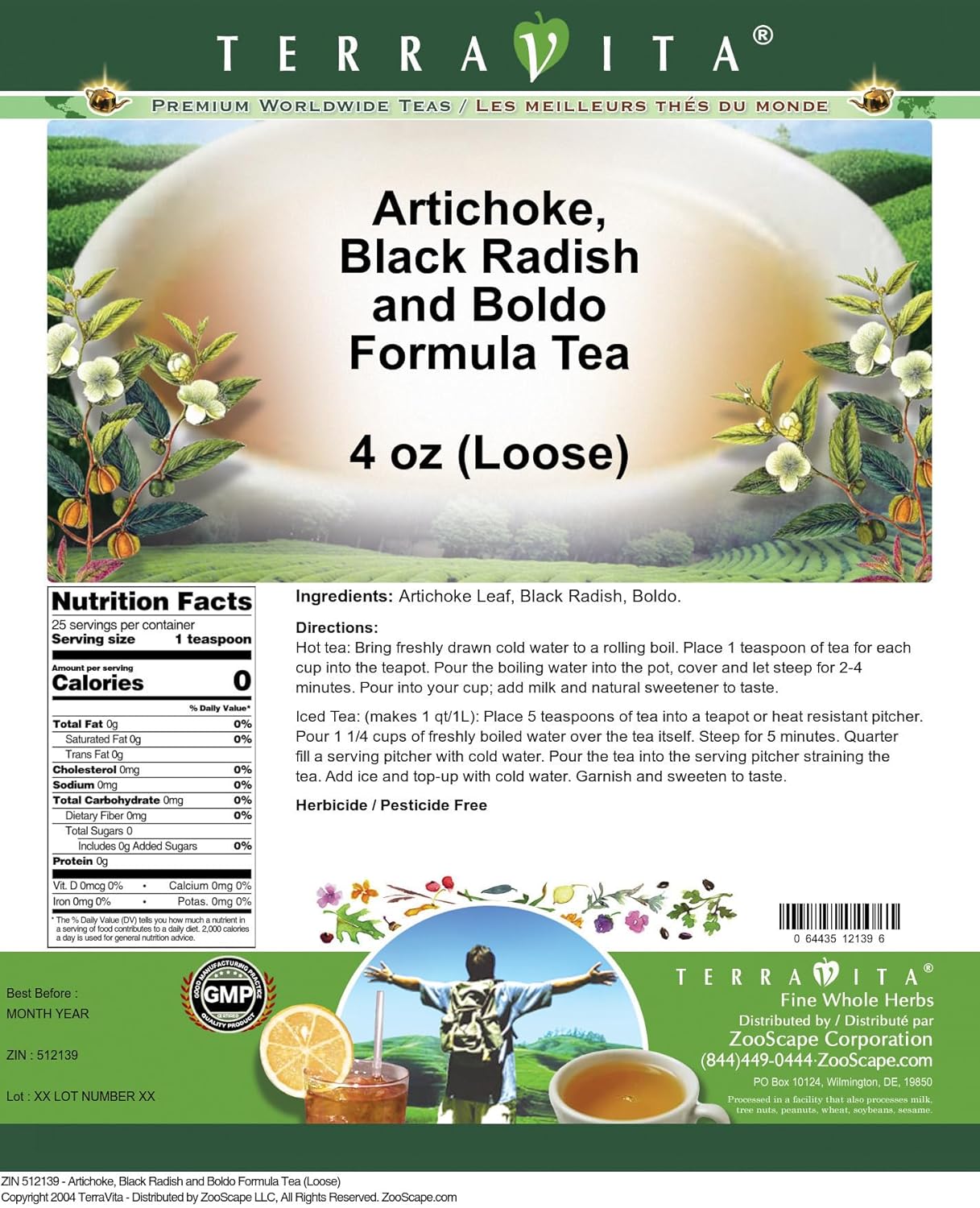 Terravita Detox Tea Blend with Artichoke, Black Radish, and Boldo - Loose Leaf (4 oz, ZIN: 512139)