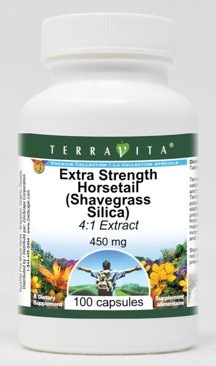 Terravita Extra Strength Horsetail Shavegrass Silica Extract 450mg (200 Capsules) - 2 Pack