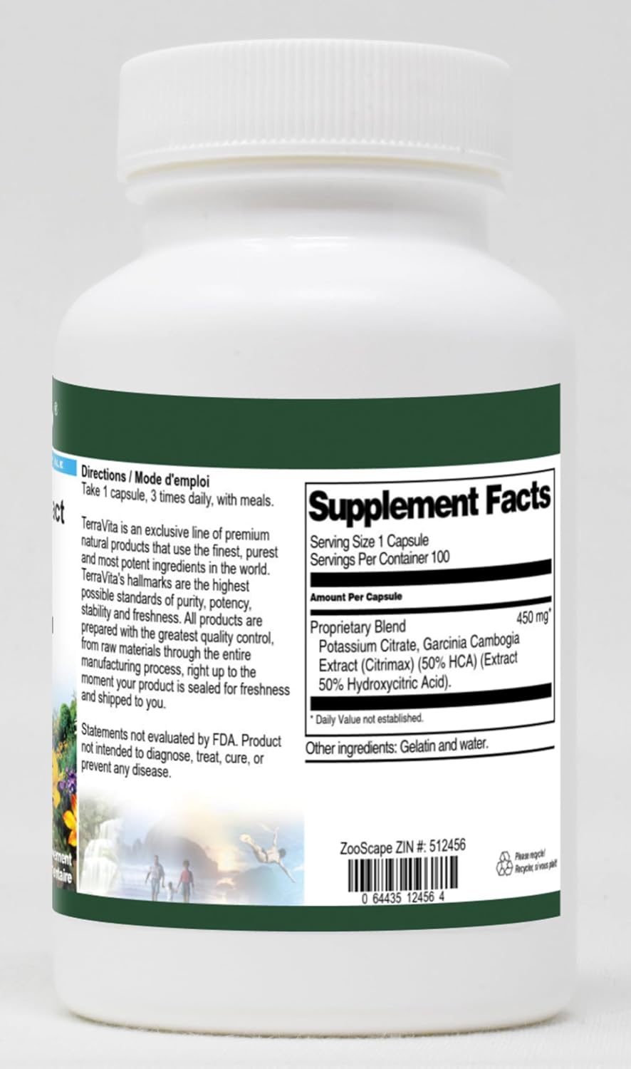 Terravita Garcinia Cambogia Extract with 50% HCA and Potassium - 450mg (100 Capsules) - 2 Pack