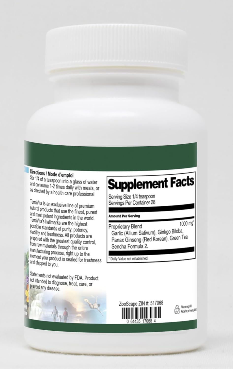 Terravita Ginseng, Green Tea, Ginkgo, and Garlic Complex Powder - 1 oz - ZIN 517068