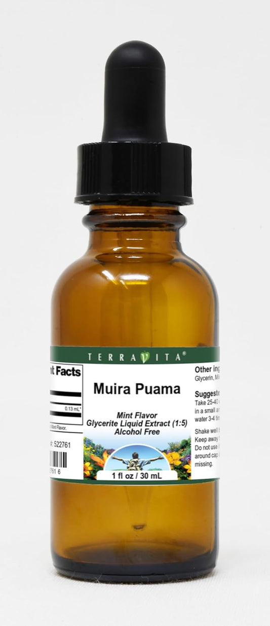 Terravita Muira Puama Glycerite Liquid Extract - Mint Flavored - 1 oz (Pack of 3)