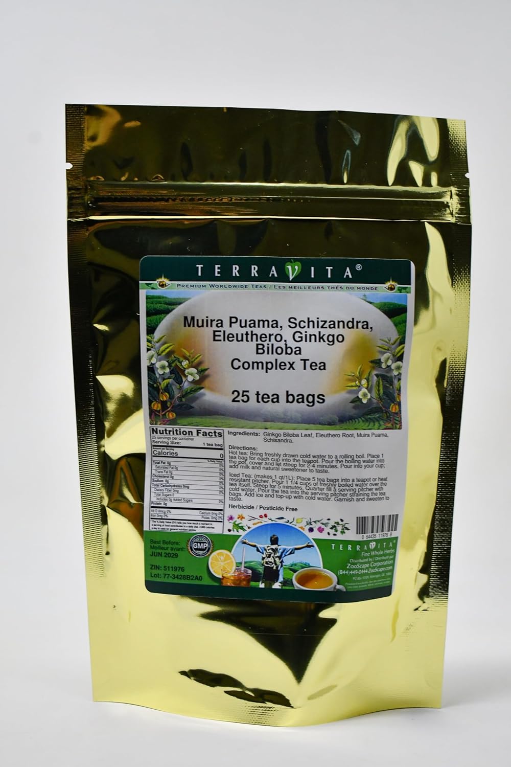 Terravita Muira Puama, Schizandra, Eleuthero, Ginkgo Biloba Tea Blend - 25 Tea Bags