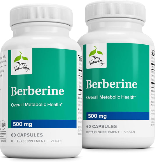 Terry Naturally Berberine Capsules - 60 Count x 2 Packs - Support for Metabolic Health - Non-GMO, Vegan, Gluten-Free - 120 Servings Total - BoostGo Australia