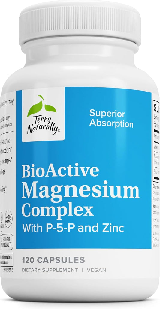 Terry Naturally BioActive Magnesium Complex Capsules - 120 Servings with Vitamin B6 & Zinc - Non-GMO, Vegan, Gluten Free