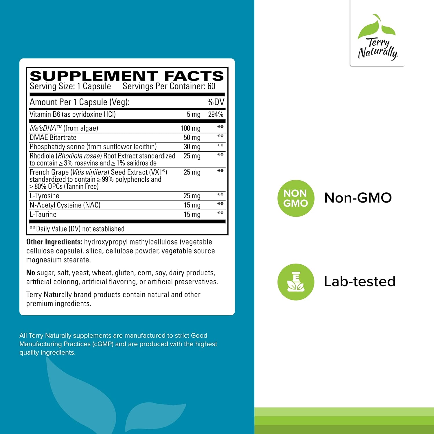 Terry Naturally Calm Kids - Brain Health Supplement for Children - Focus, Memory, Concentration - Supports Learning - 120 Capsules