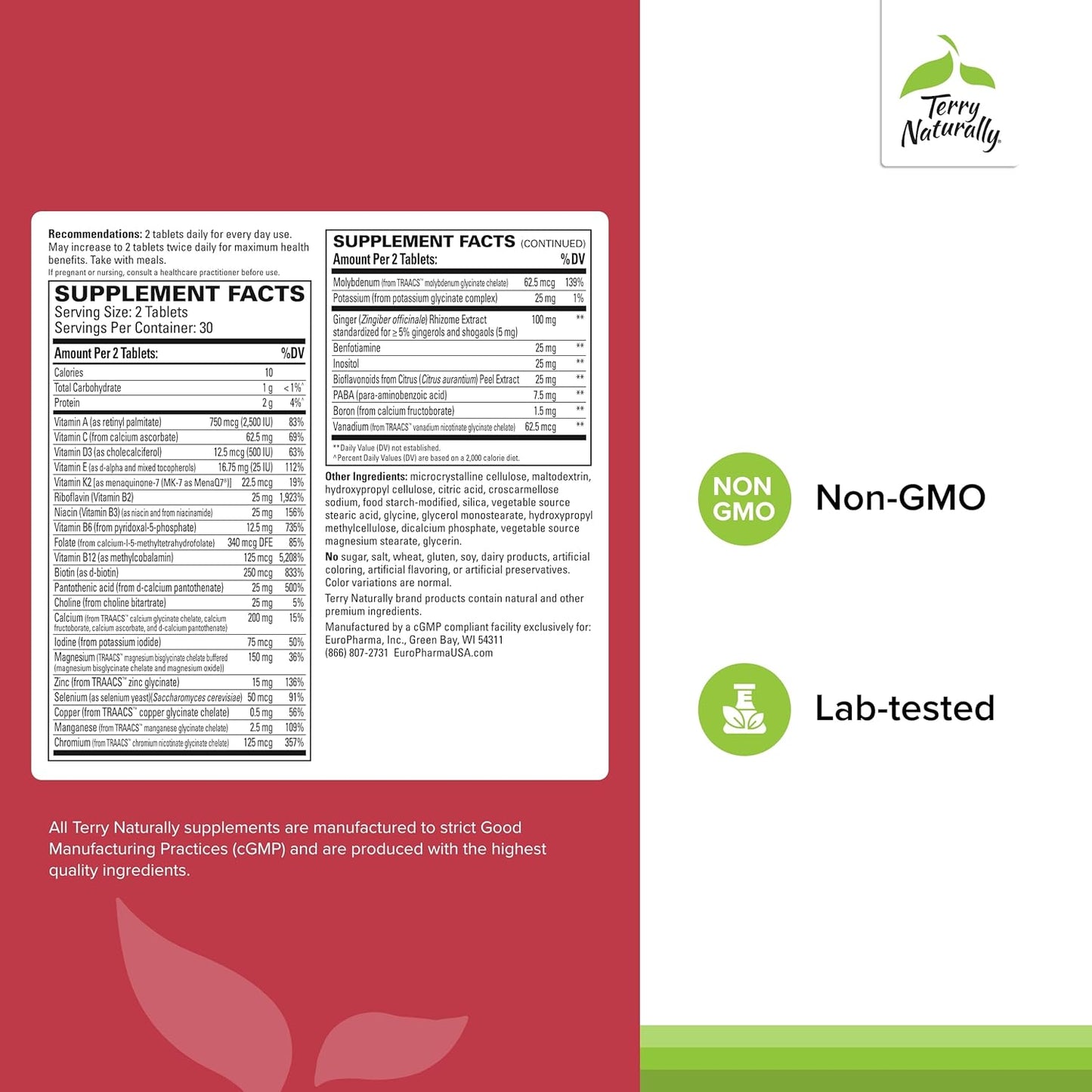 Terry Naturally Clinical Essentials - 60 Tablets - Premium Multivitamin & Mineral Supplement - Gentle On Stomach, No Aftertaste - Non-GMO, Gluten-Free - 30 Servings