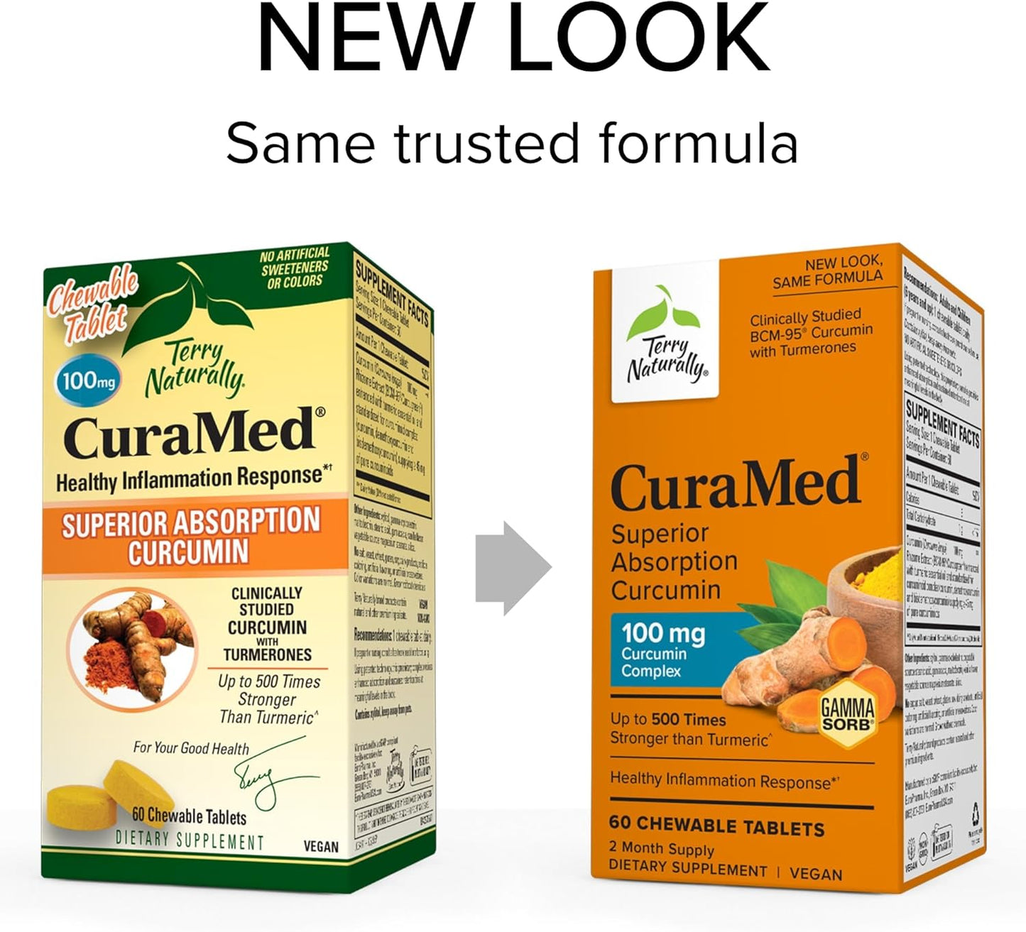 Terry Naturally CuraMed 100mg Curcumin Complex Chewables for Brain & Liver Health - Enhanced Absorption Turmeric Supplement - Vegan - 60 Tablets