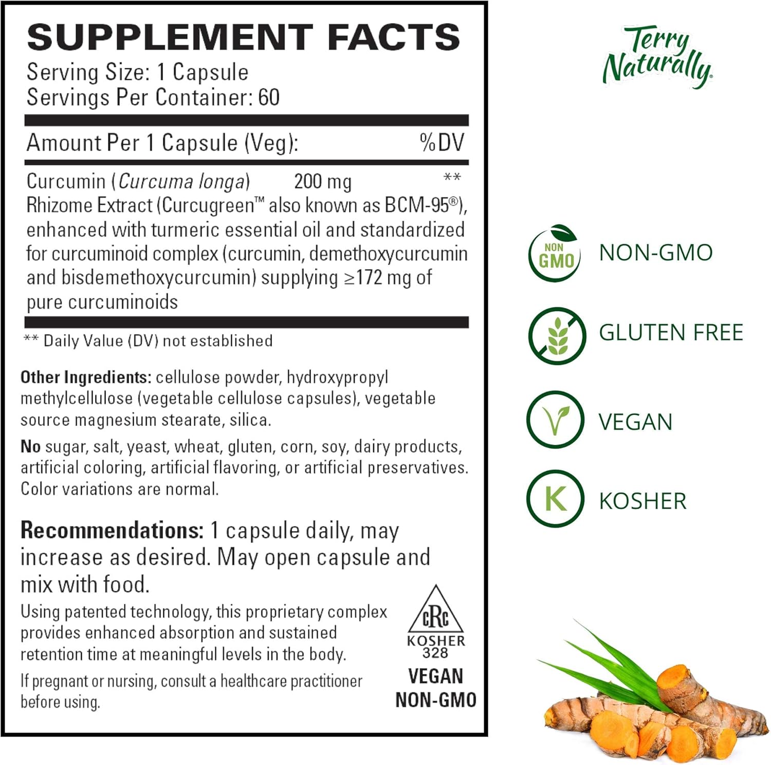 Terry Naturally CuraMed 200 mg Softgels - High Absorption Curcumin Supplement for Healthy Inflammation - Non-GMO, Gluten-Free - 60 Servings