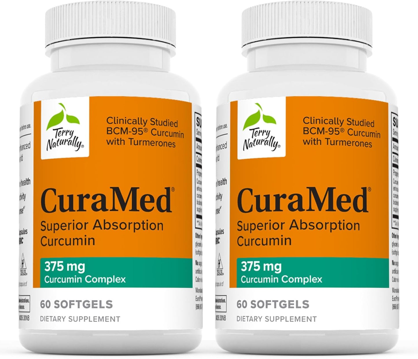 Terry Naturally CuraMed 375mg Curcumin Complex Softgels - 2 Pack, 60ct - High Absorption BCM-95 - Non-GMO, Gluten-Free, Halal