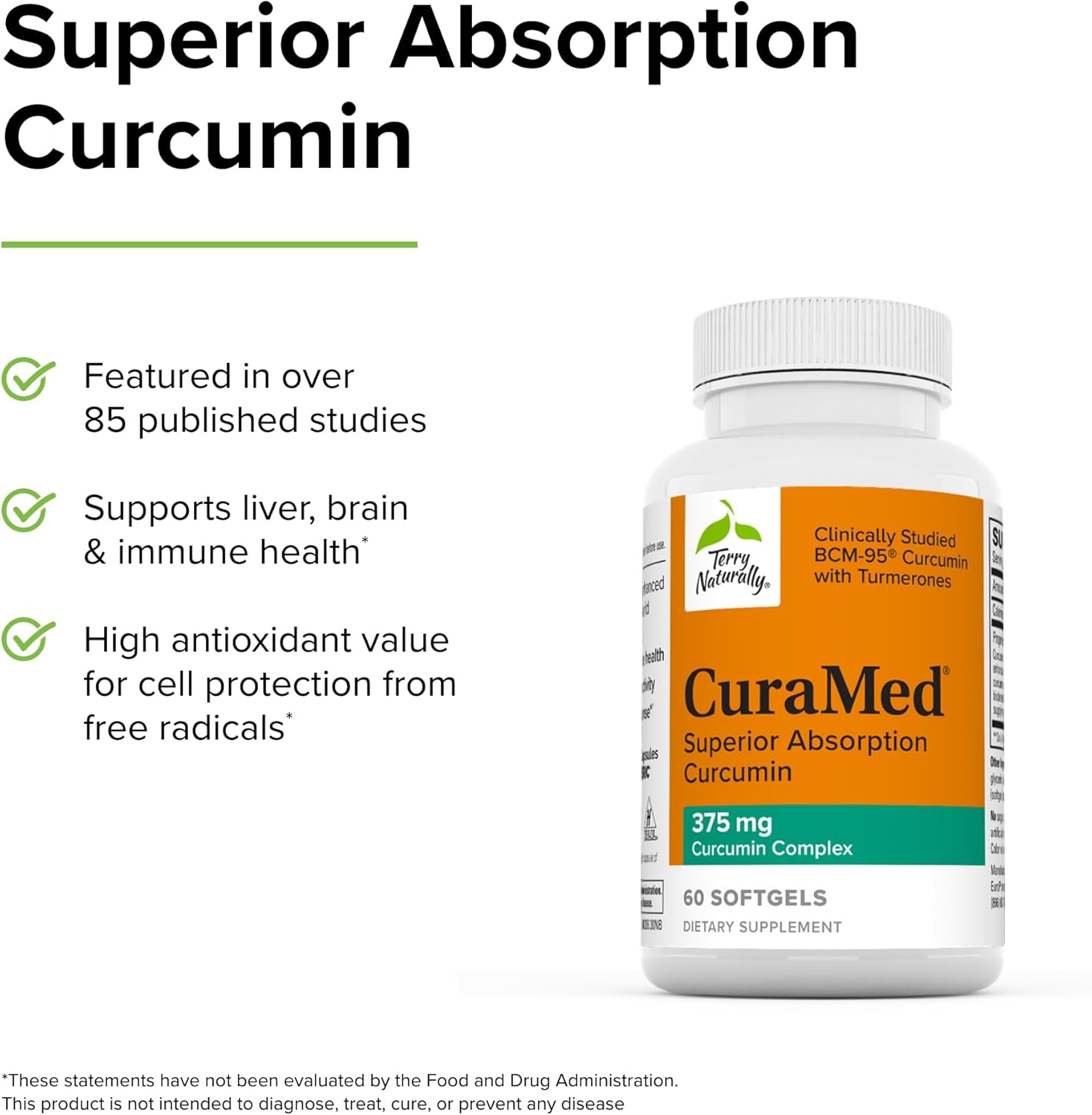Terry Naturally CuraMed 375mg Curcumin Complex Softgels - 2 Pack, 60ct - High Absorption BCM-95 - Non-GMO, Gluten-Free, Halal