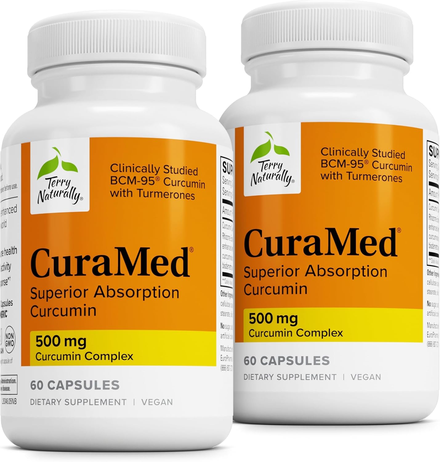 Terry Naturally CuraMed 500mg Curcumin Complex Capsules x2 - BCM-95 for Superior Absorption - Non-GMO, Vegan, Kosher, Gluten Free - 120 Servings